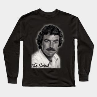 Tom Selleck Image in Grayscale Long Sleeve T-Shirt